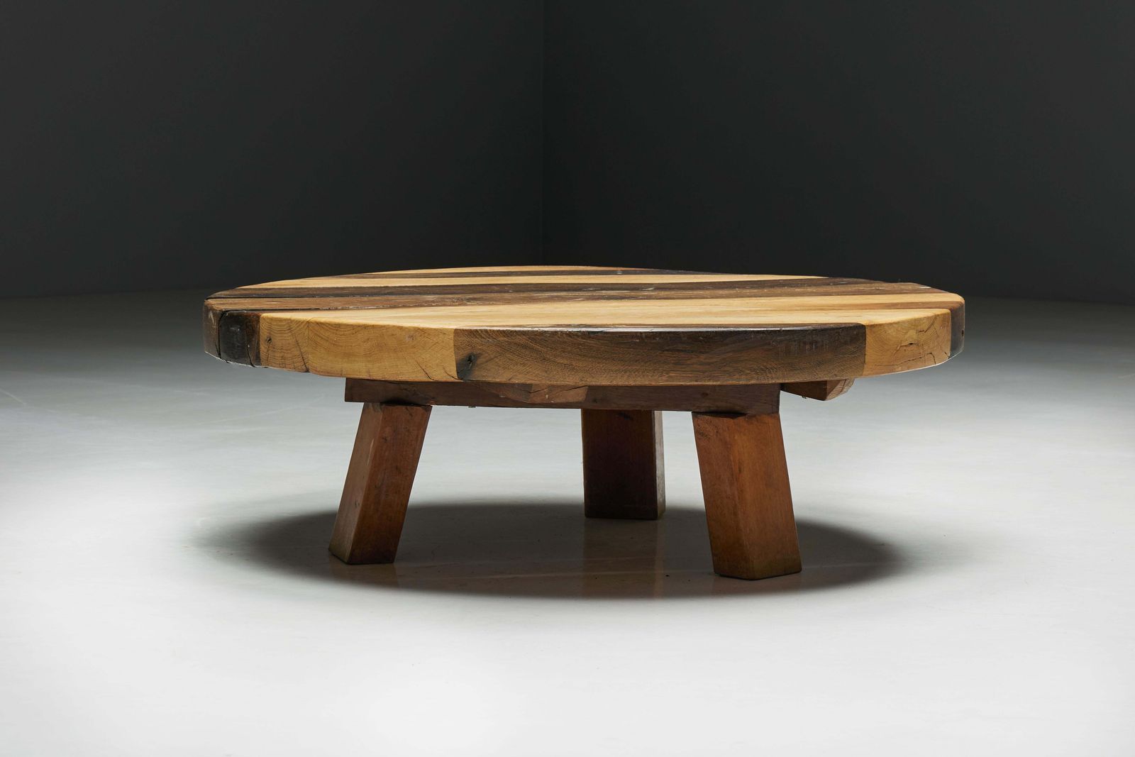 Round Artisan Wooden Coffee Table, France, 1950s photo Furniture