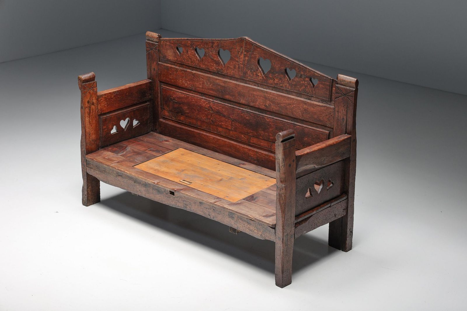 Carved Bench In Solid Wood With Storing Space, France, 19th Century photo vinterior