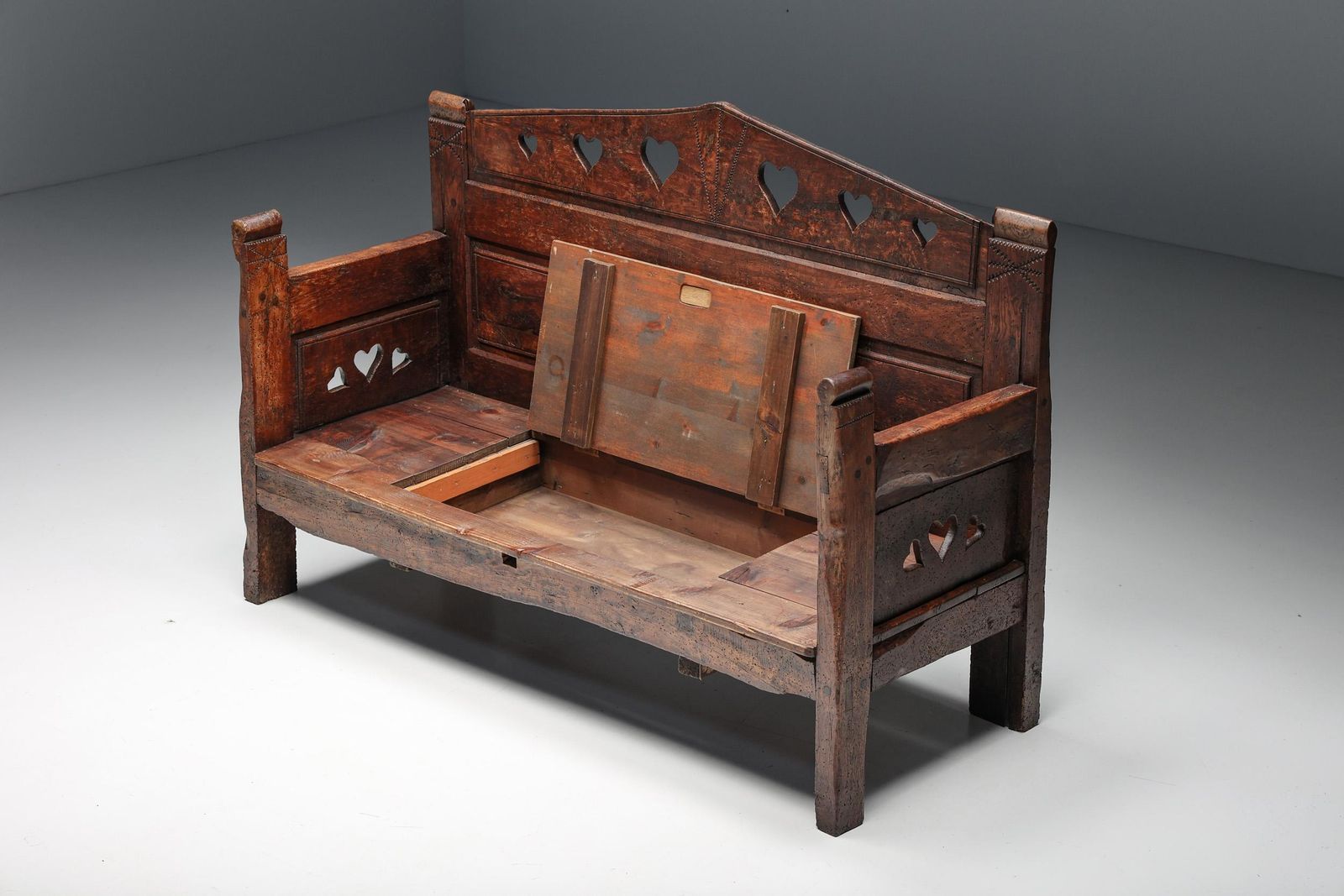 Carved Bench In Solid Wood With Storing Space, France, 19th Century photo buy