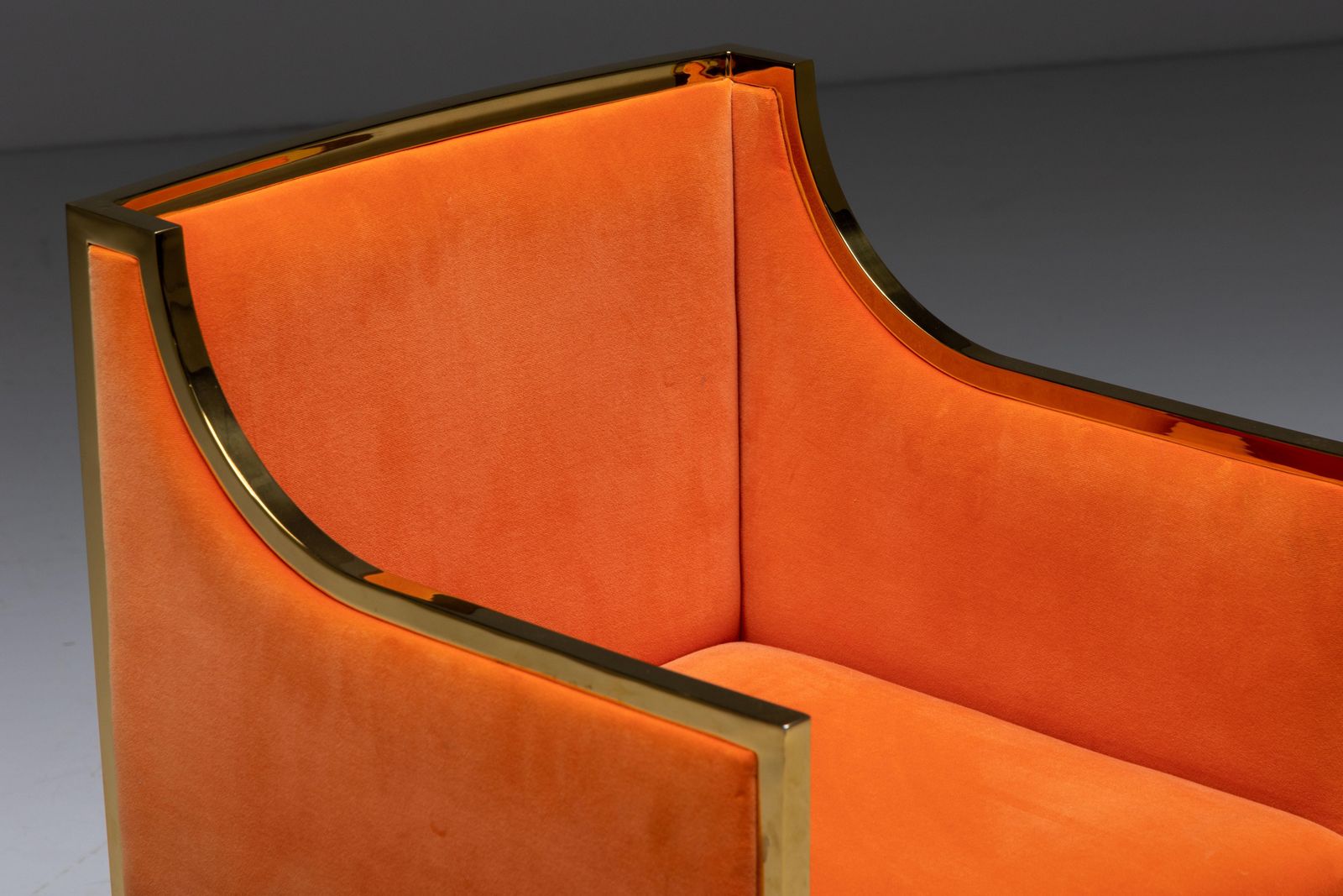 Maison Jansen Brass And Orange Velvet Armchairs, 1980s photo Furniture
