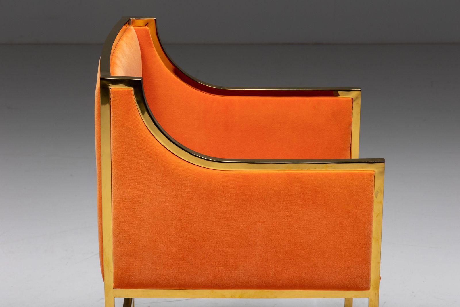 photo vintage Maison Jansen Brass And Orange Velvet Armchairs, 1980s