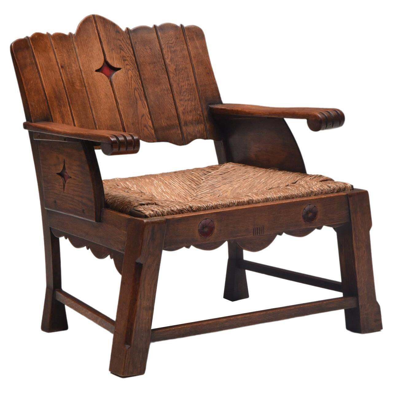 Rustic Folk Art Lounge Chair, Uk, 1920s