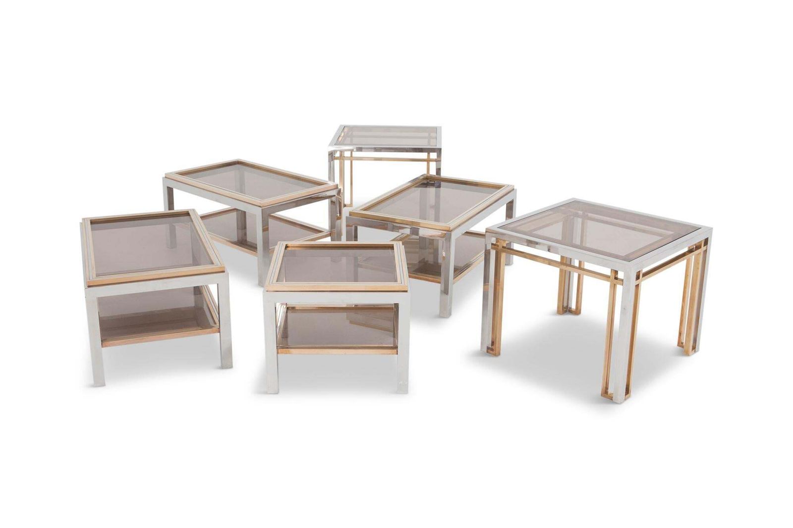 Romeo Rega Side Tables In Chrome, Brass And Glass photo vintage