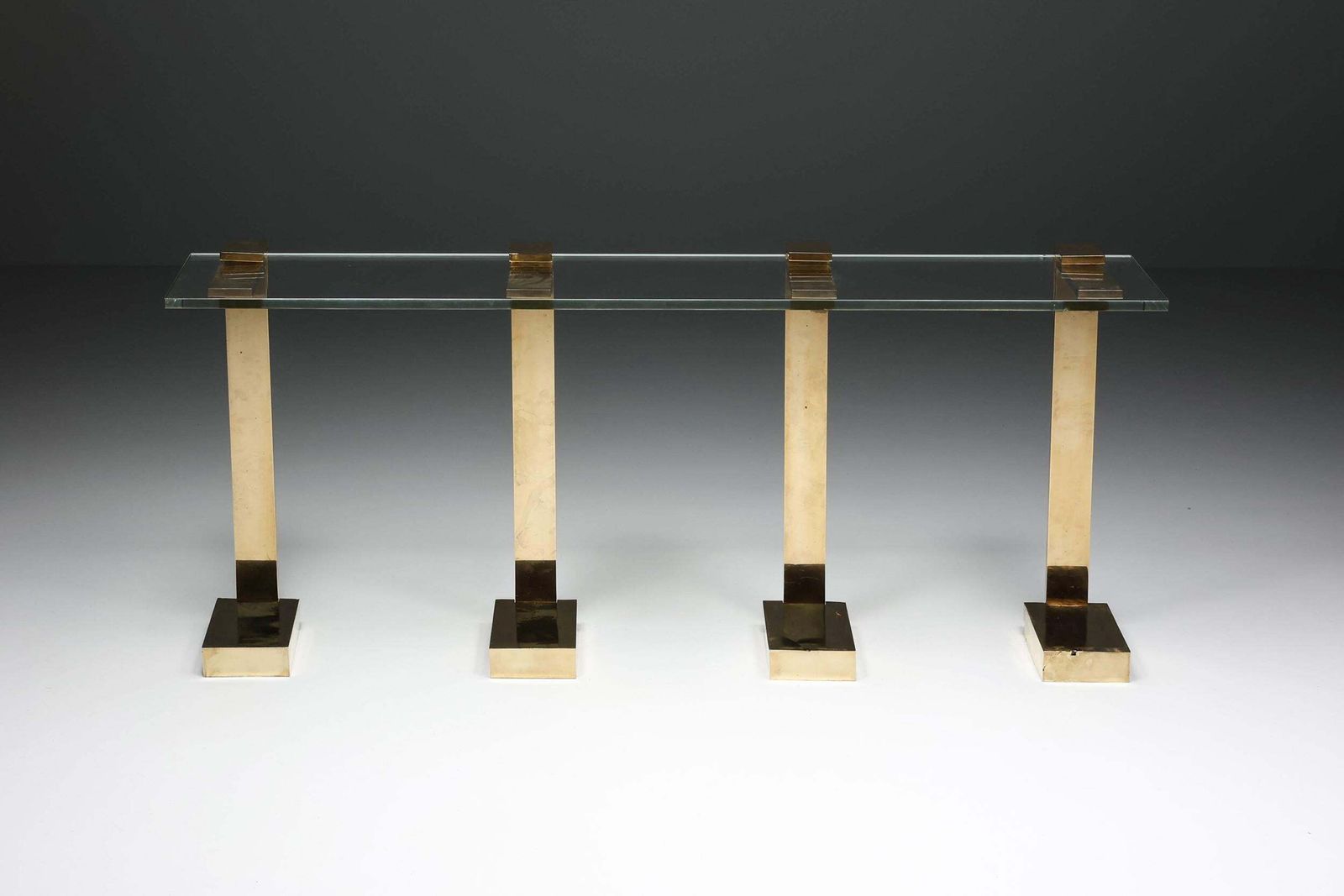 Hollywood Regency Console Table In Brass In The Style Of Maison Jansen, 1970s photo for sale