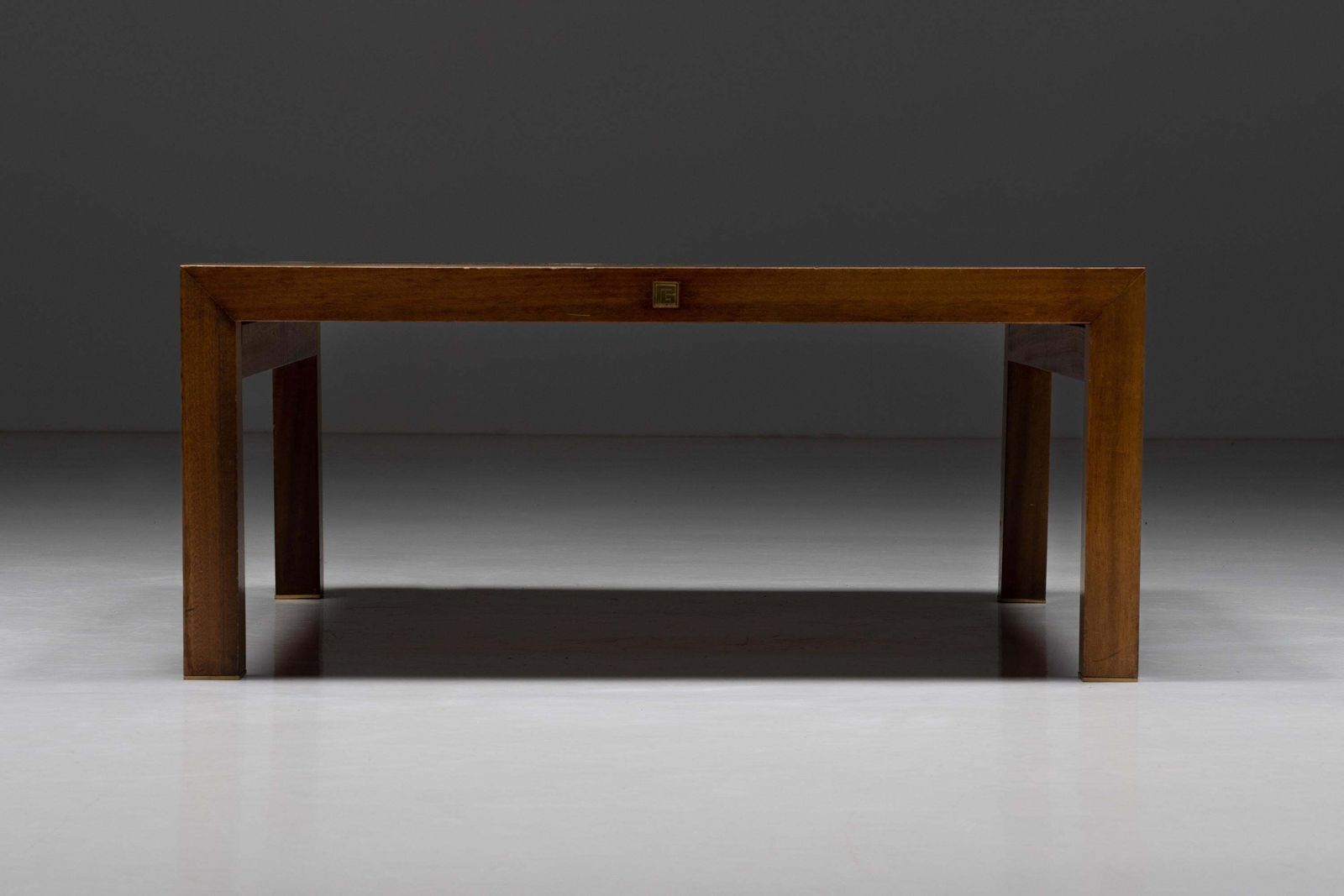 Walnut And Brass Coffee Table By Pierre Balmain, France, 1980s photo for sale
