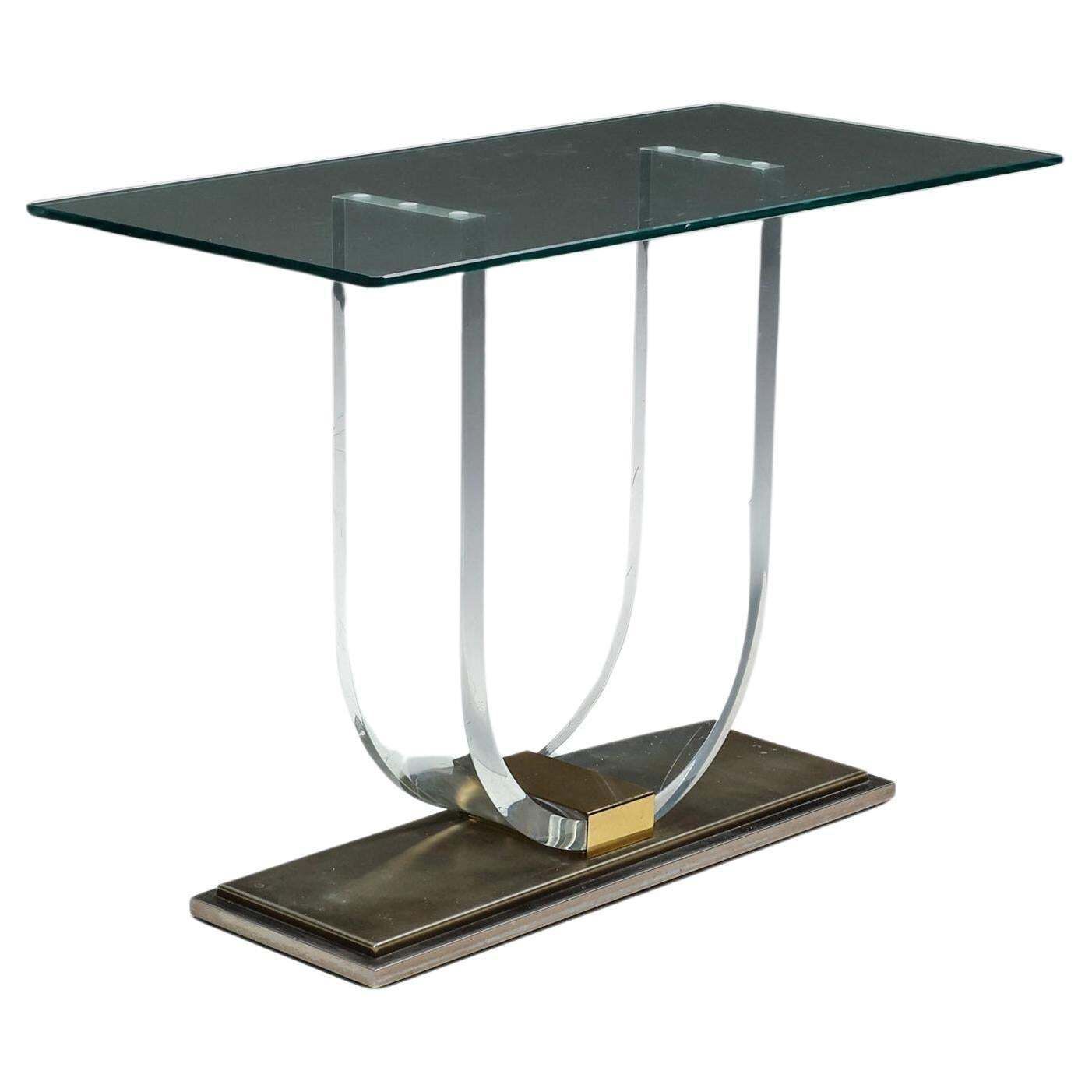 Hollywood Regency, Lucite & Brass Console Table For Belgo Chrome, Belgium, 1970s