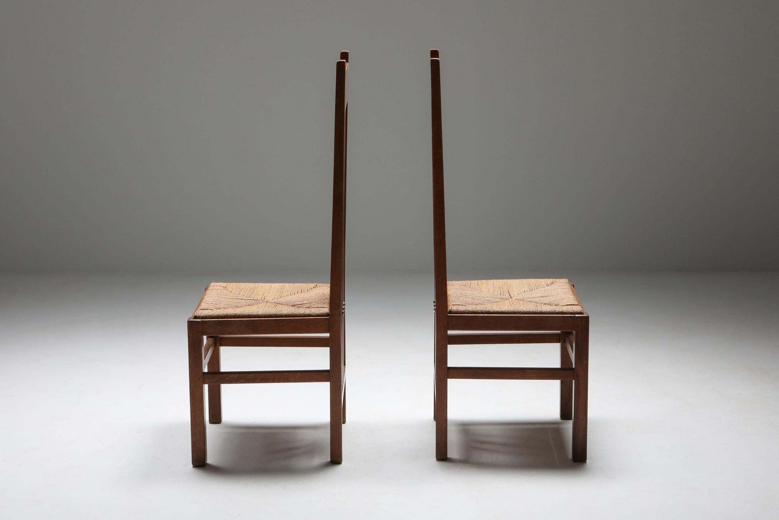 Dutch Modernist High Back Chairs With Cord Seating, 1920s photo for sale