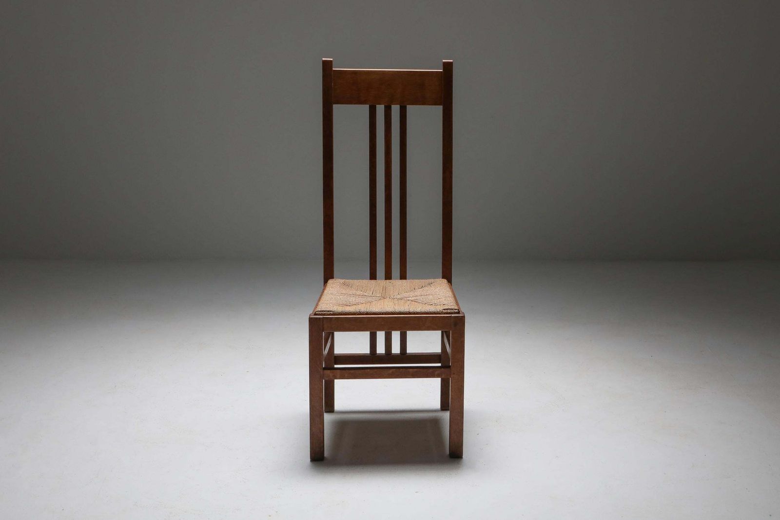 Dutch Modernist High Back Chairs With Cord Seating, 1920s photo vinterior