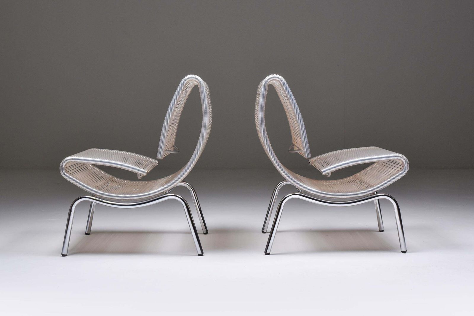 Post Modern Pair Of Easy Chairs In Chrome & Plastic Wire, 1960s photo Furniture