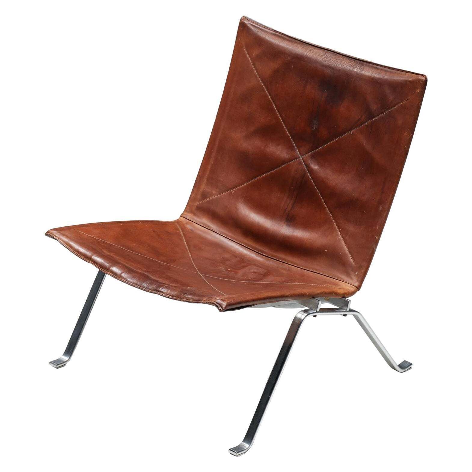 Cognac Leather Pk 22 Poul Kjaerholm Lounge Chair, Scandinavian Modern, 1960's