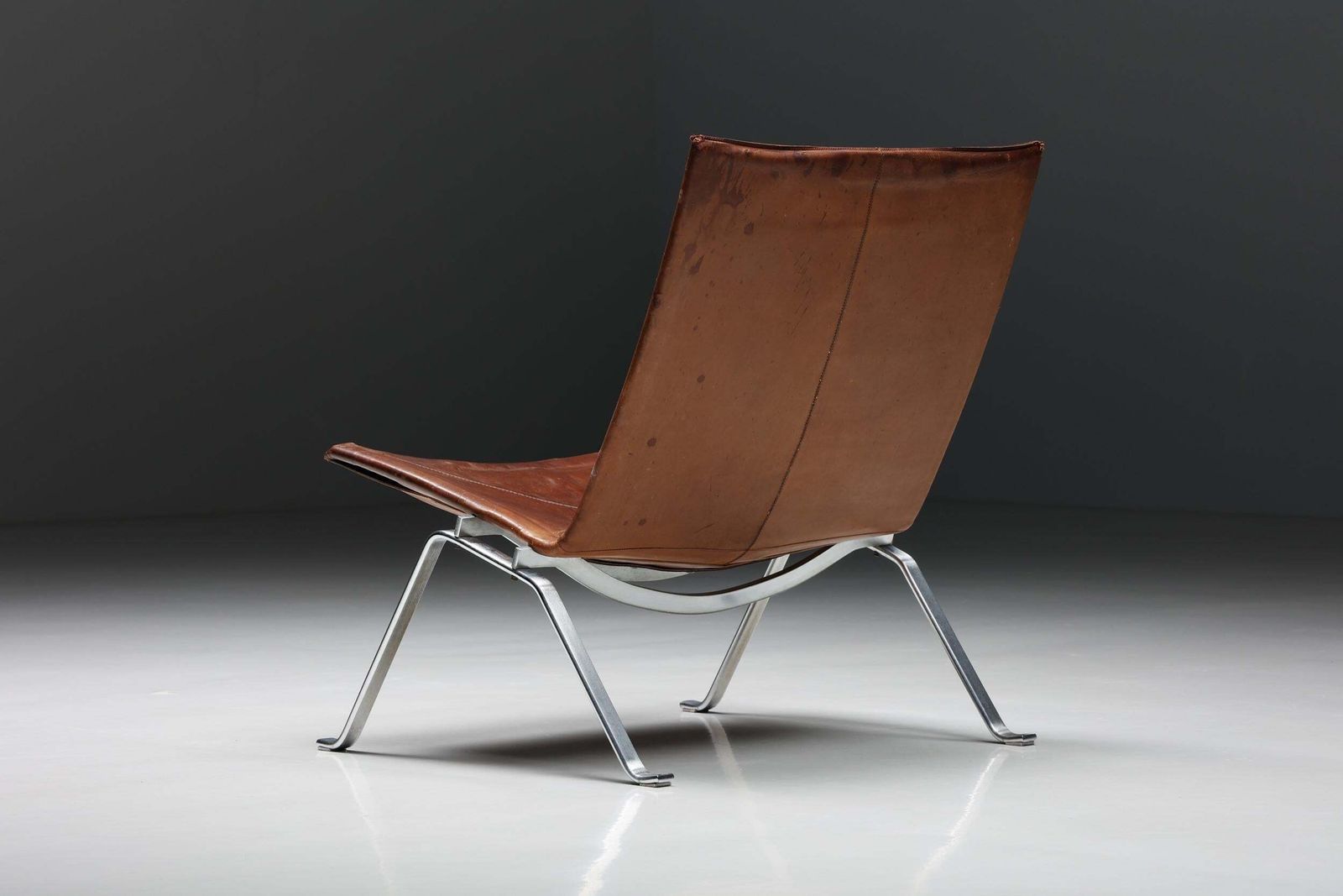 Cognac Leather Pk 22 Poul Kjaerholm Lounge Chair, Scandinavian Modern, 1960's photo for sale