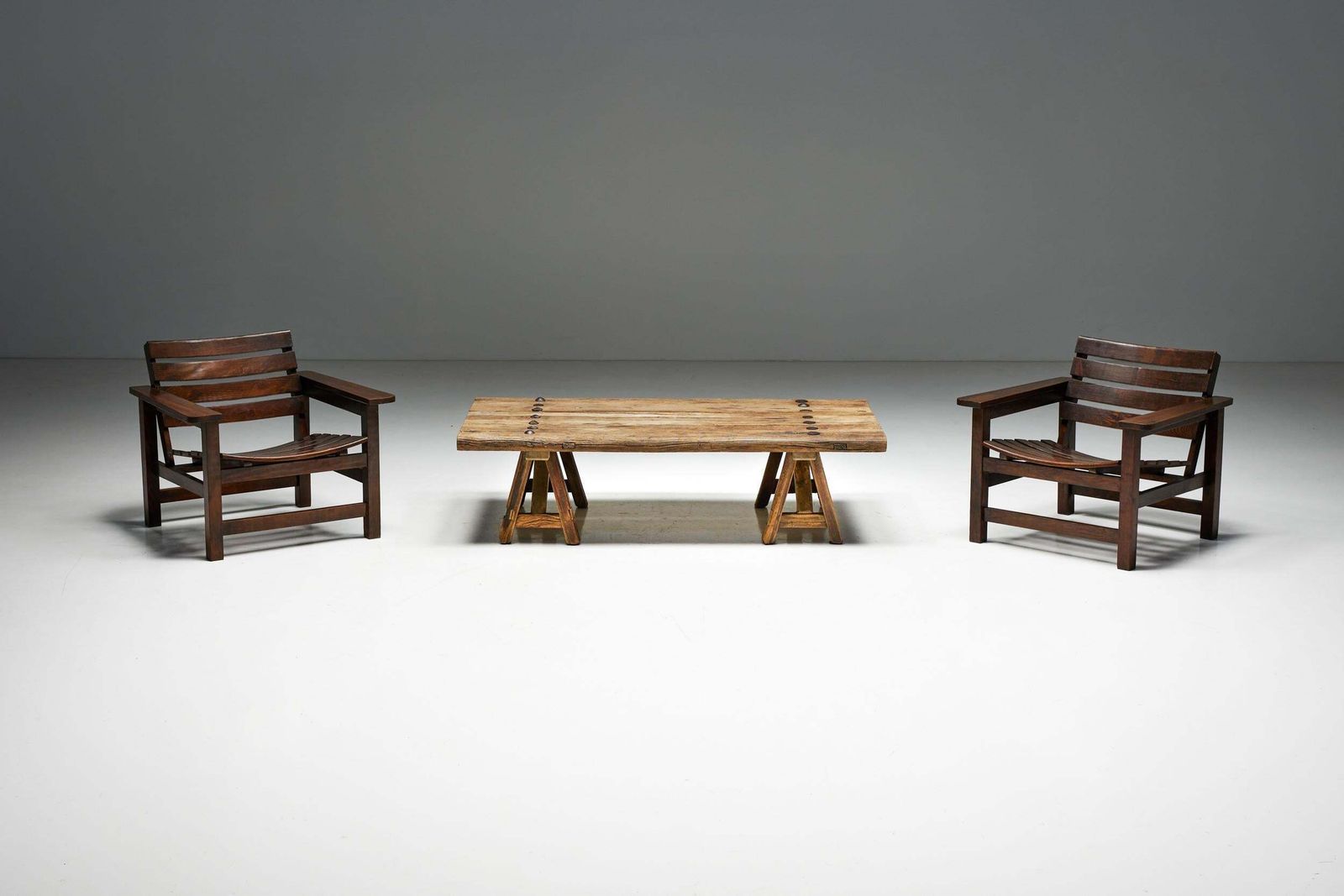photo vinterior Brutalist Lounge Chairs, France, 1970s