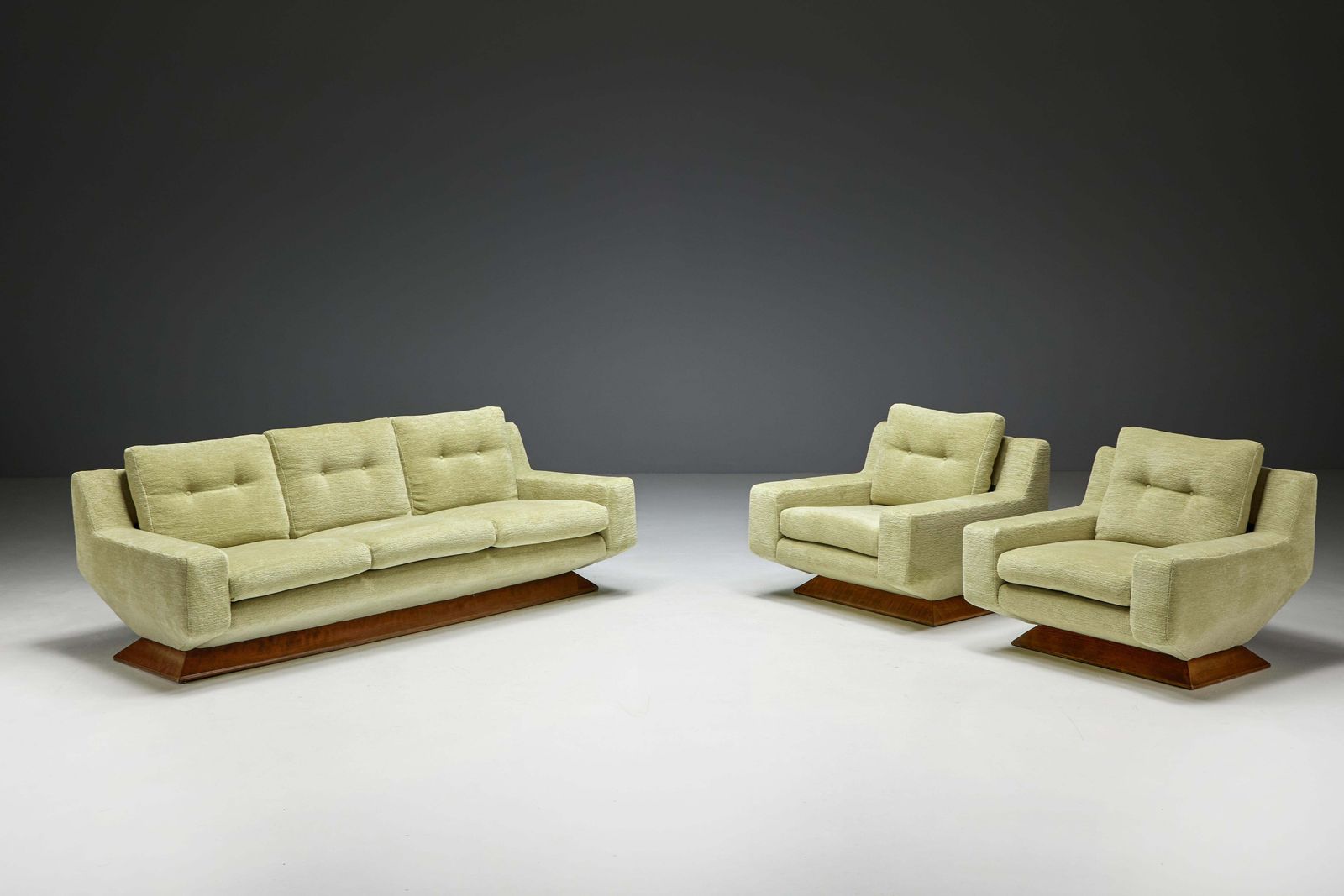 photo for sale Mid Century Club Chairs In Pierre Frey Chenille, Italy, 1960s