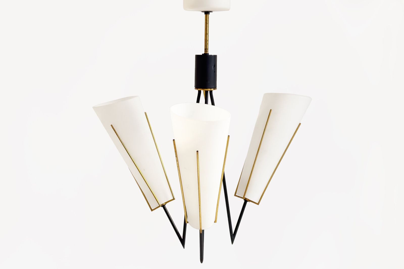 20th Century Scandinavian Suspension Lamp With Three Lights And Opaline Shades, 1960s photo for sale