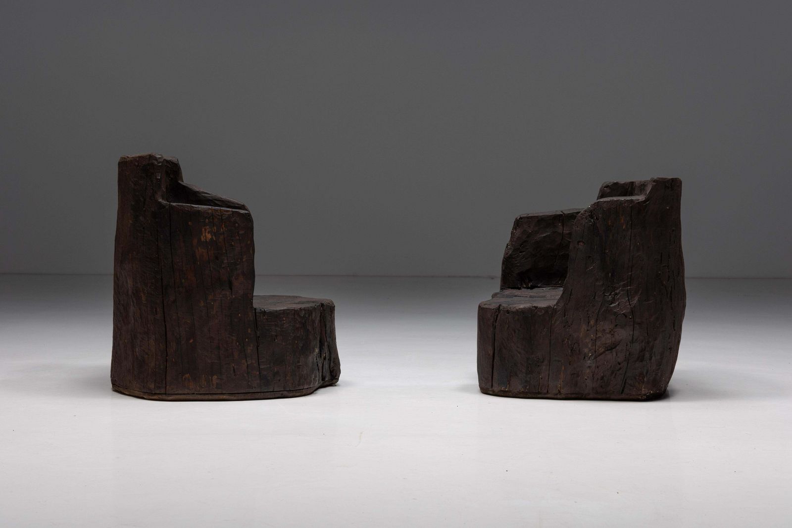 Brutalist Monoxylite Armchairs, France, 1980s photo furniture