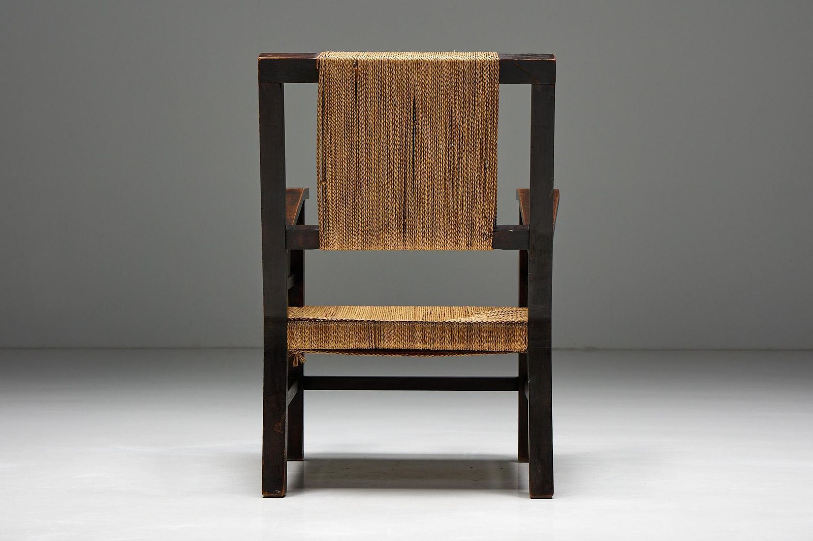 Easy Chair In Solid Wood And Rope, France, 1930s photo for sale
