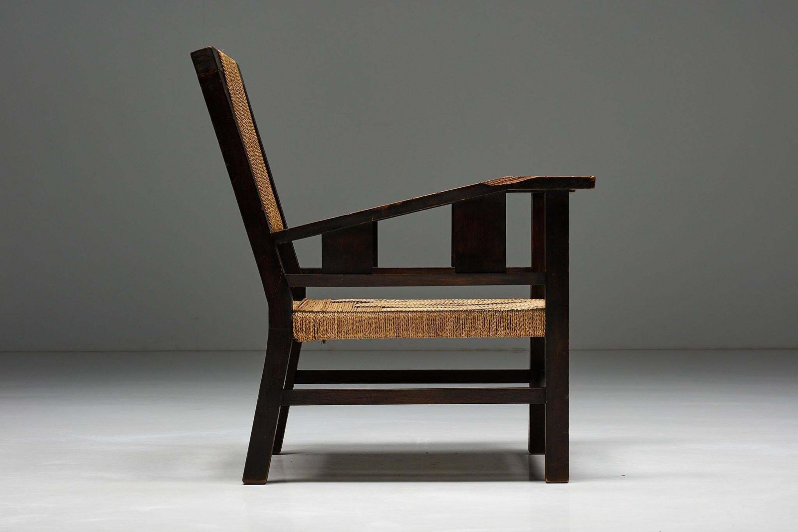 Easy Chair In Solid Wood And Rope, France, 1930s photo Furniture