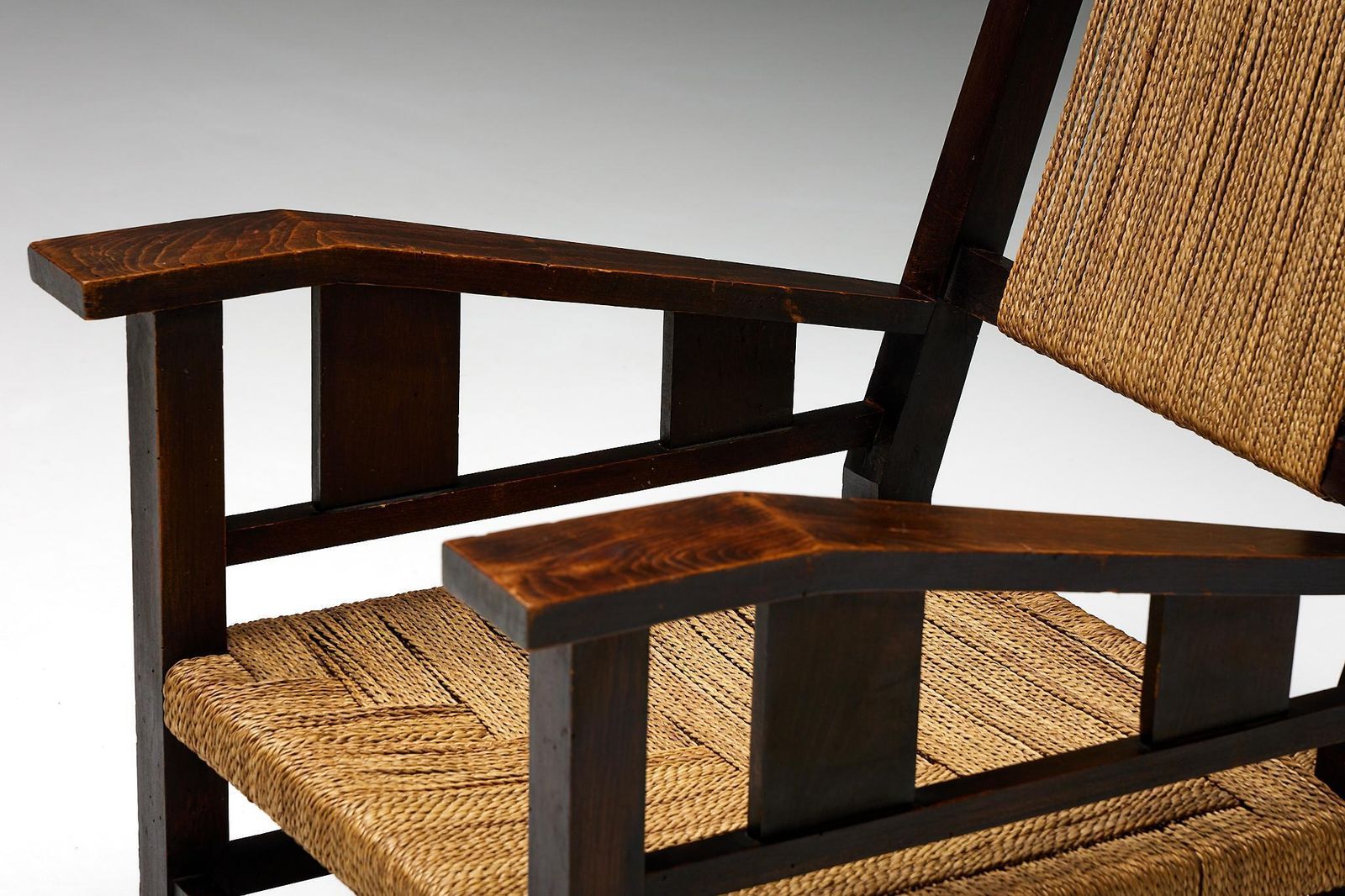 Easy Chair In Solid Wood And Rope, France, 1930s photo vintage