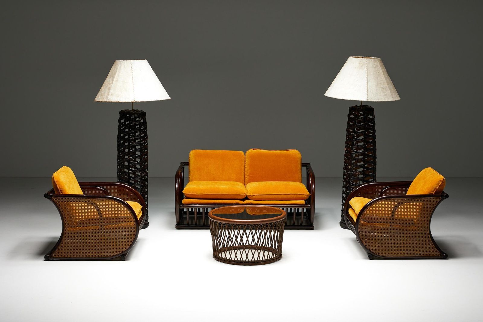 Furniture Two Seater Italian Bamboo Bench, 1970s photo