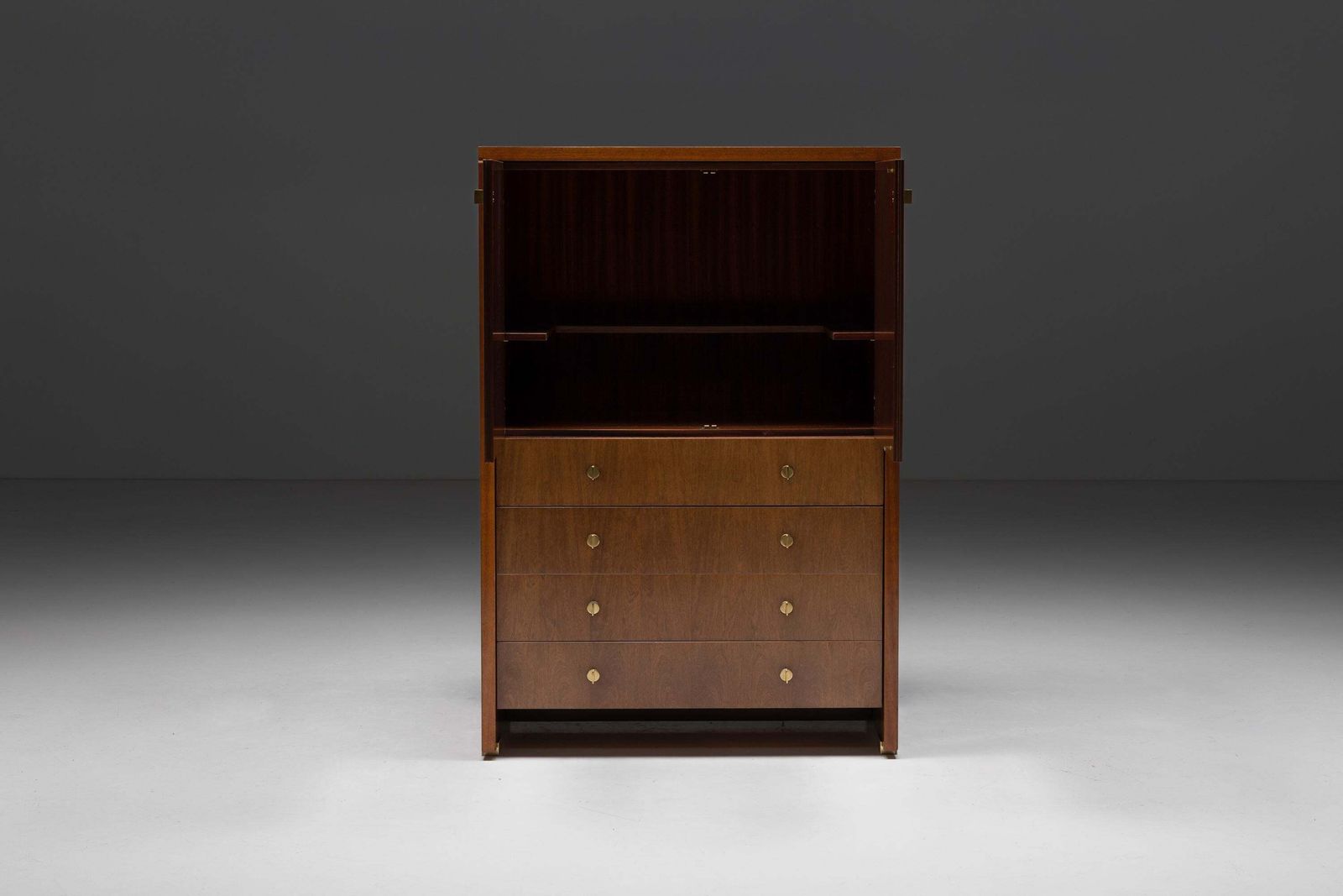 photo furniture Walnut And Brass Cabinet By Pierre Balmain, France, 1980s
