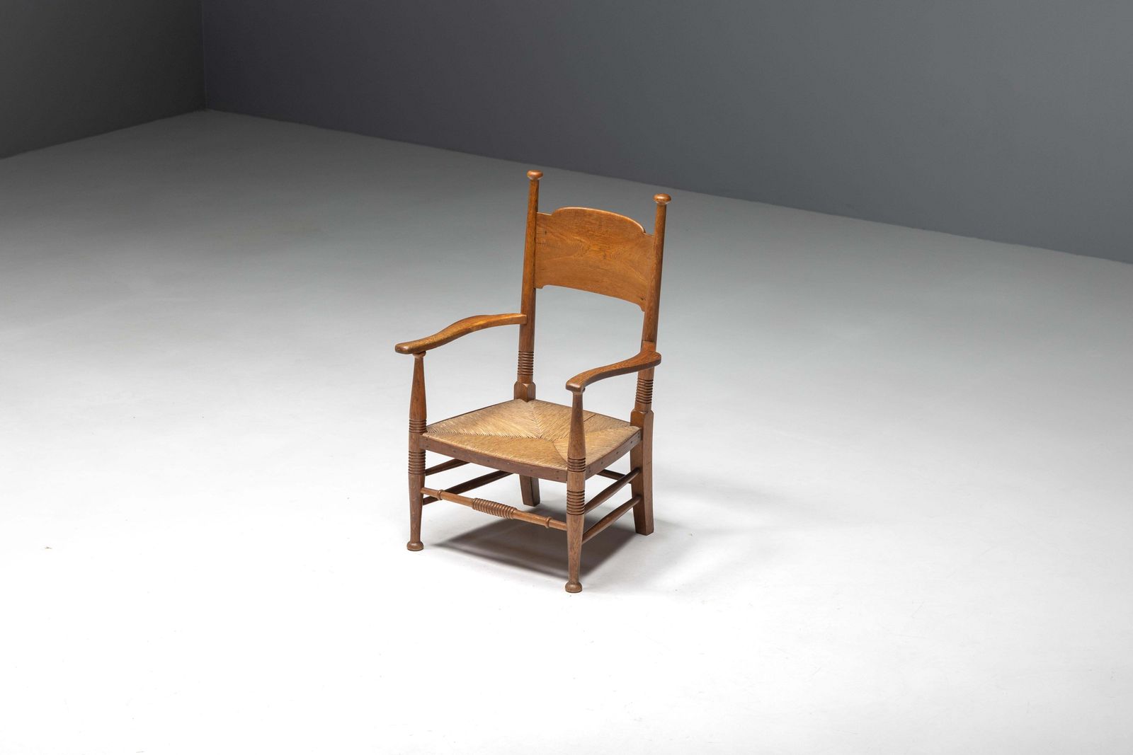Rustic Armchair In Solid Oak And Straw, United Kingdom, 1900s photo furniture