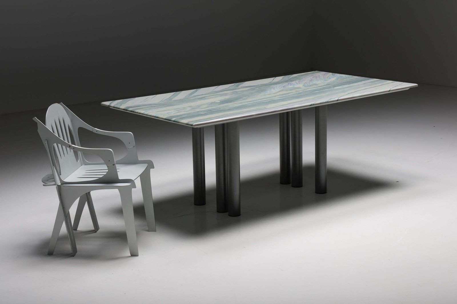 Pia Manu Dining Table In Marble & Steel, 1990s photo vinterior