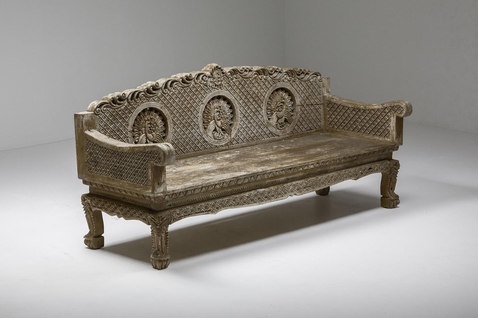 Hand Carved Wooden Bench, France, 1890s photo vinterior