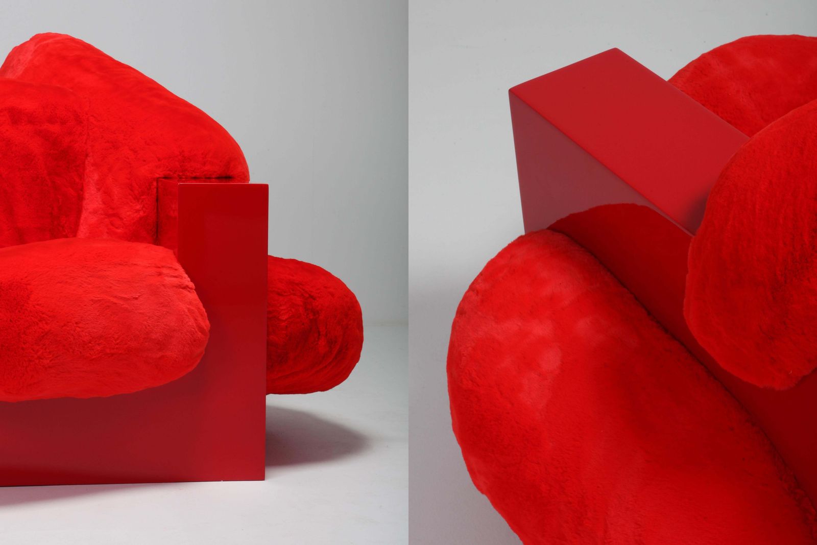 Furniture 'Pillow Lounge Chair' In Red Lacquer And Faux Fur By Schimmel & Schweikle photo