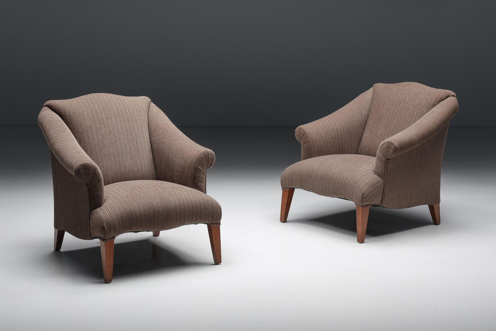 Armchair In Striped Upholstery & Wooden Legs, Europe, Circa 1950s photo furniture