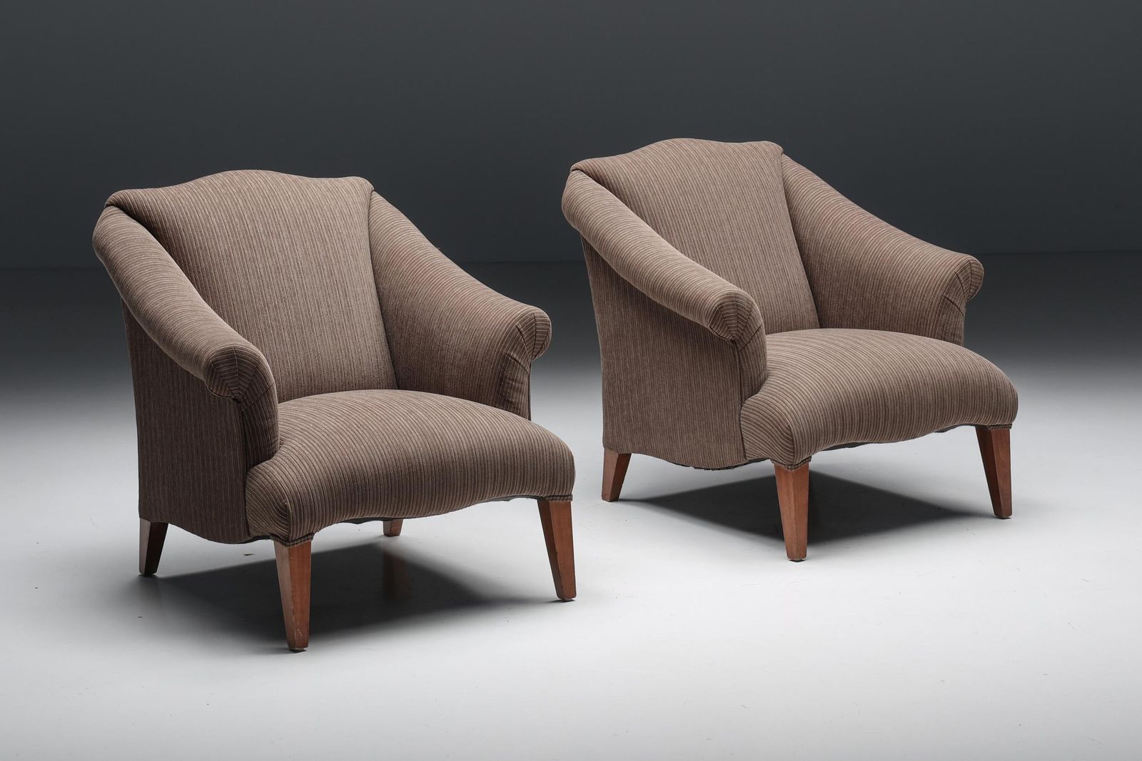 Armchair In Striped Upholstery & Wooden Legs, Europe, Circa 1950s photo for sale