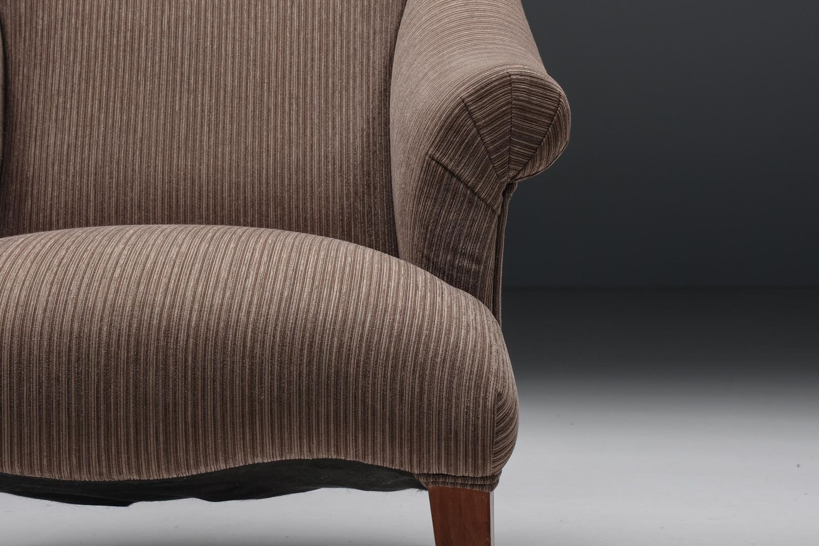 Furniture Armchair In Striped Upholstery & Wooden Legs, Europe, Circa 1950s photo