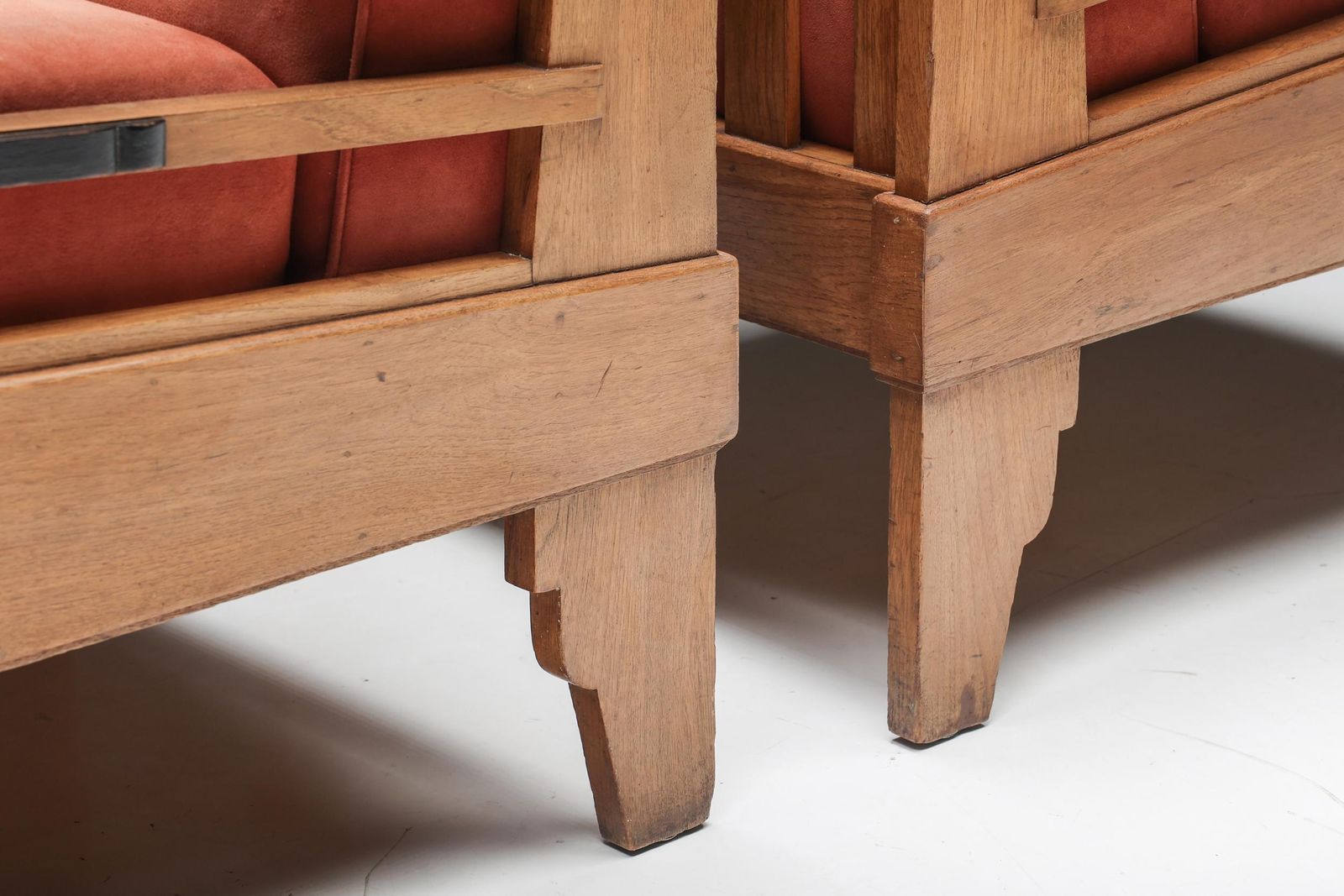 photo vinterior Pair Of Art Deco Club Chairs, Pine & Leather, Europe, 1960s
