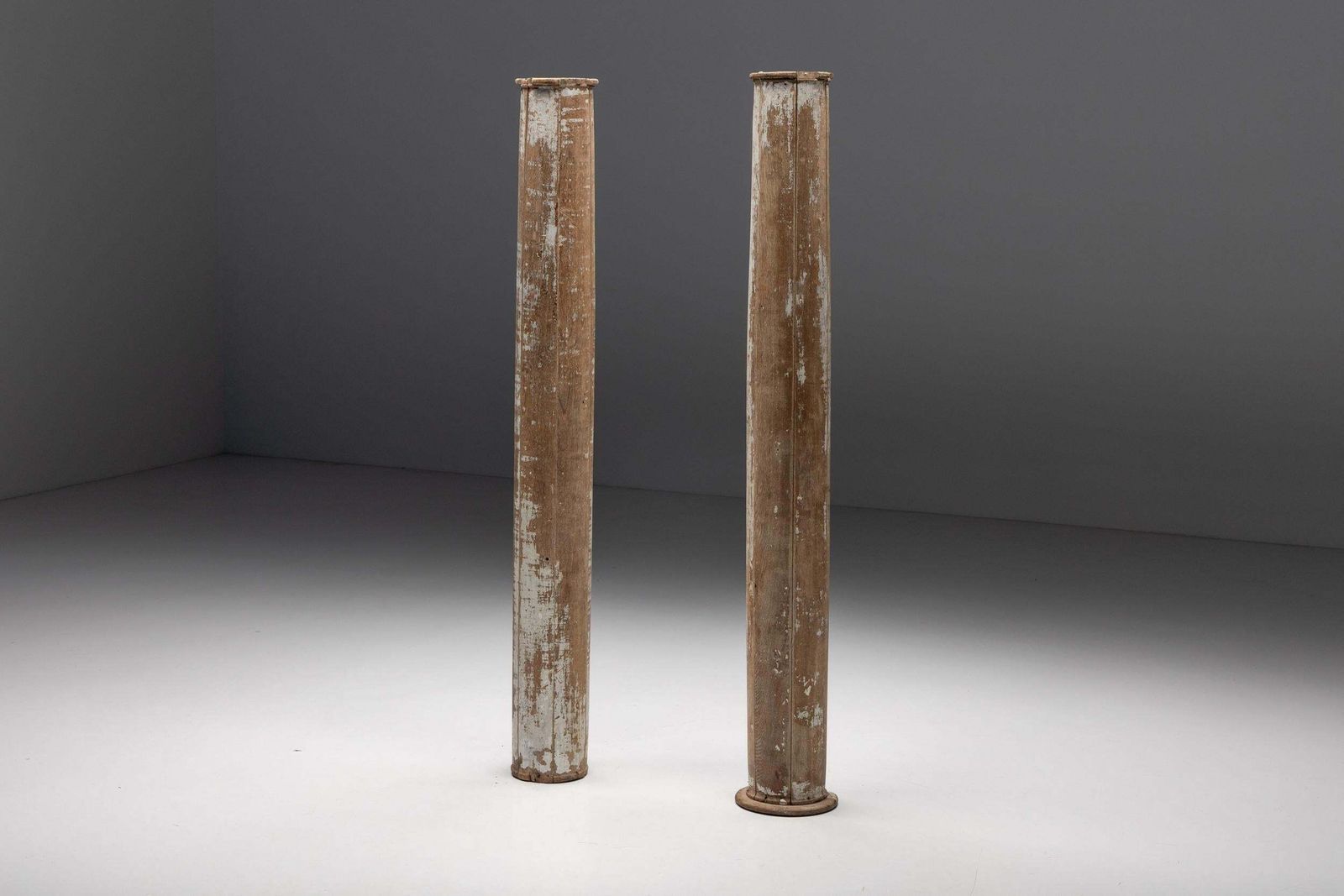 Pair Of Partly Patinated Wooden Columns, 19th Century photo furniture
