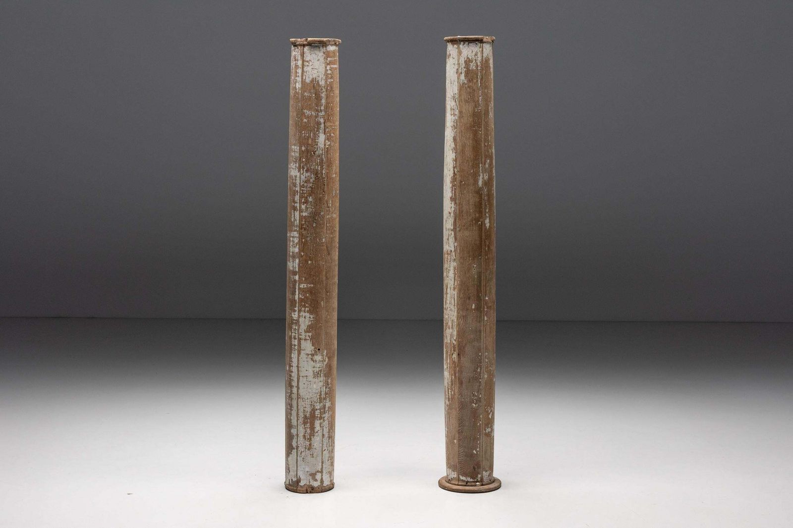 Pair Of Partly Patinated Wooden Columns, 19th Century photo for sale