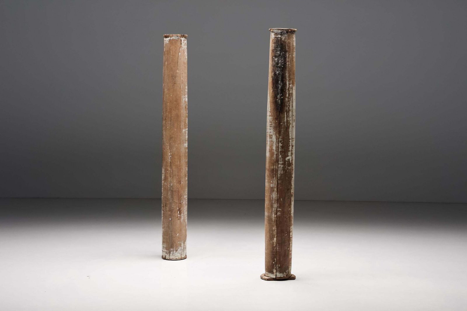 Pair Of Partly Patinated Wooden Columns, 19th Century photo Home Decor