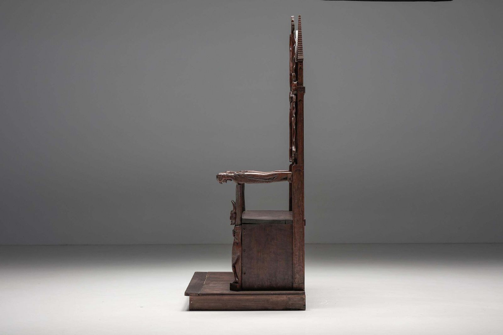 Carved Throne Chairs With Relief Design In Wood, 20th Century photo buy