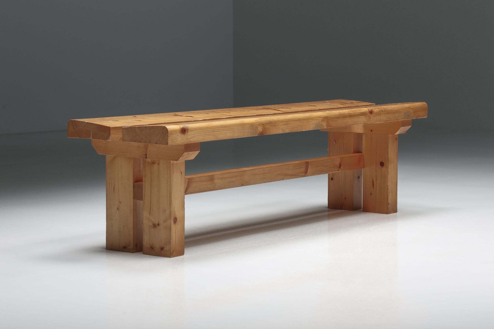 Les Arcs Bench With Backrest By Charlotte Perriand, France, 1970s photo Furniture