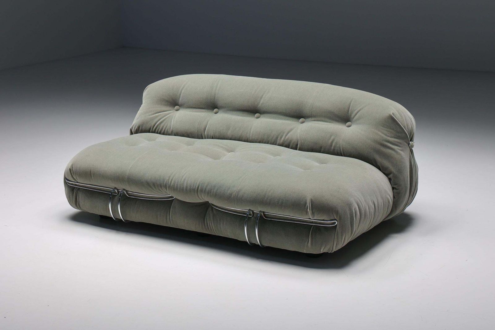 Soriana Two Seater By Afra & Tobia Scarpa For Cassina, Green Mohair photo furniture