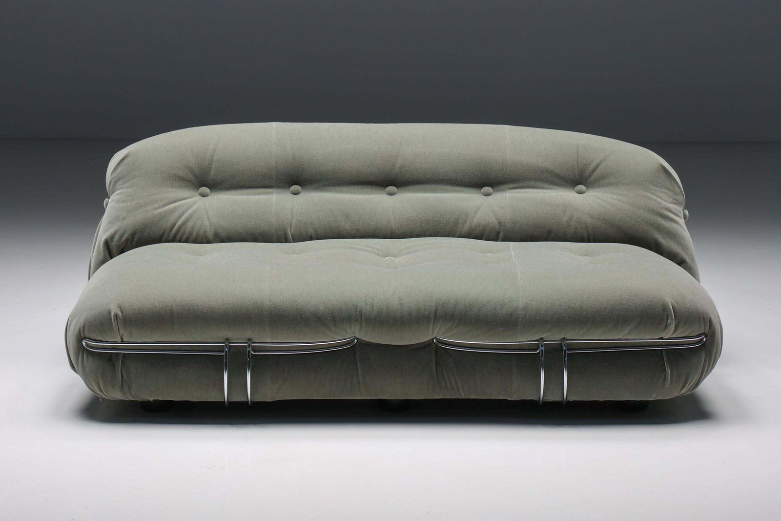 Soriana Two Seater By Afra & Tobia Scarpa For Cassina, Green Mohair photo buy