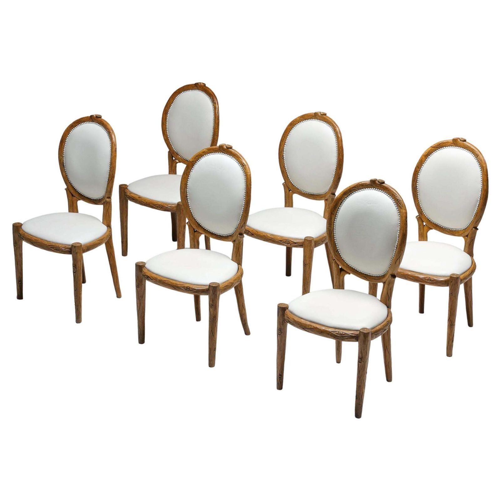 Thonet Style Hand Carved Wooden Dining Chairs, Mid Century Modern, 1960s