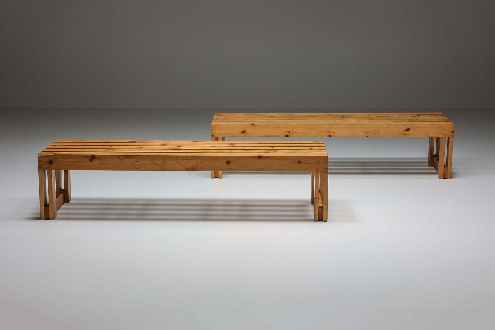 Italian Pine Bench Set From Old Vineyard, Modernist, Italy, 1960's photo Furniture