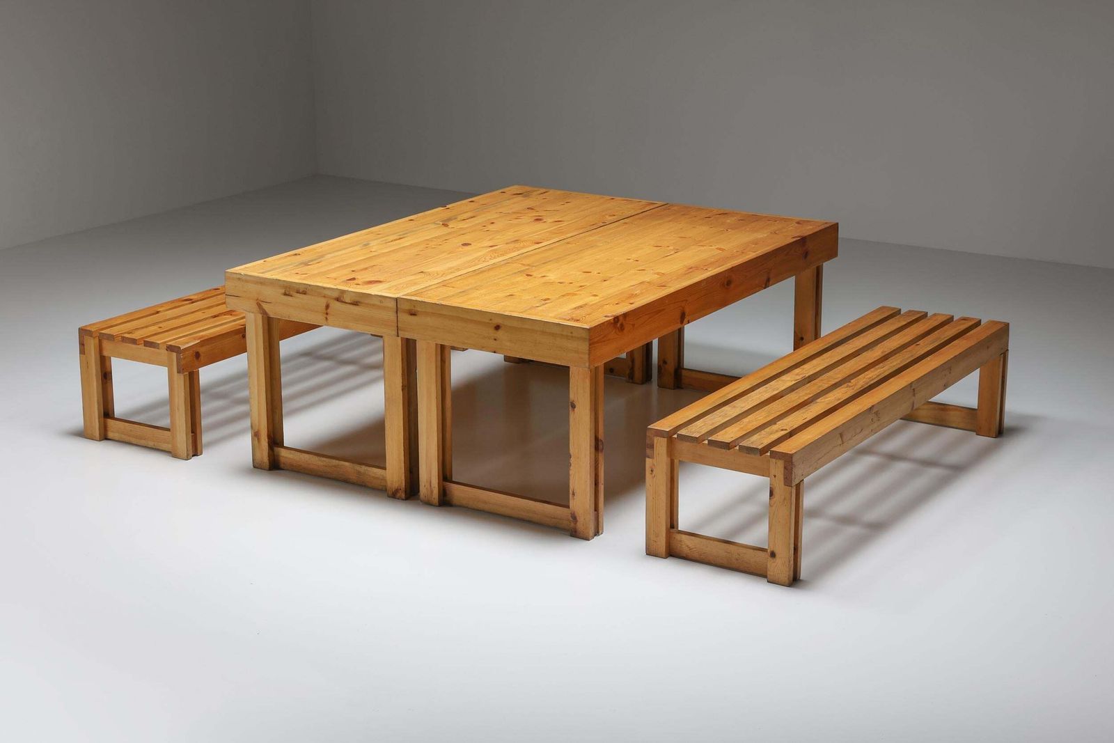 photo vinterior Italian Pine Bench Set From Old Vineyard, Modernist, Italy, 1960's