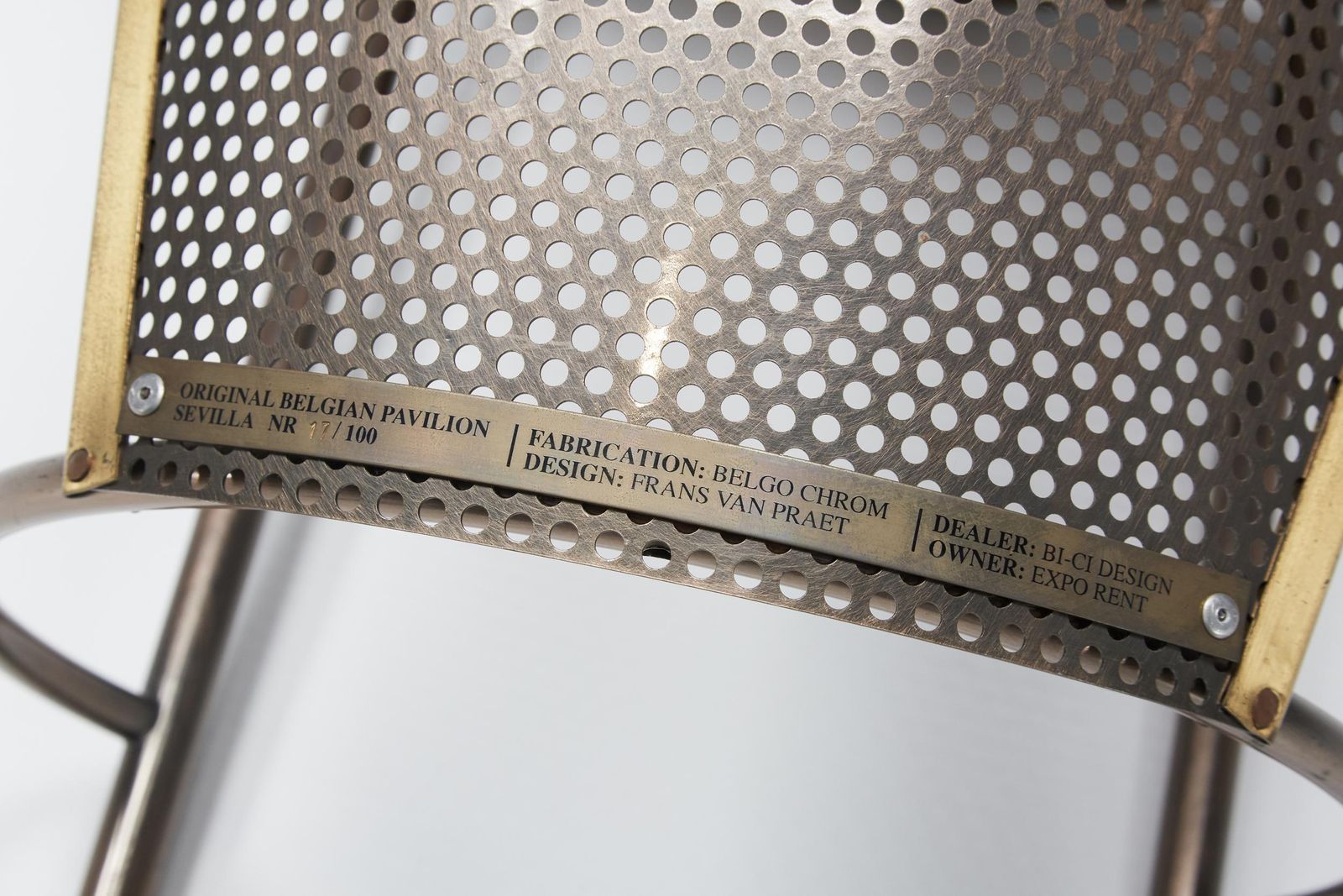 photo vinterior Post Modern Frans Van Praet '92 Brass Chairs, World Expo Belgian Pavillion