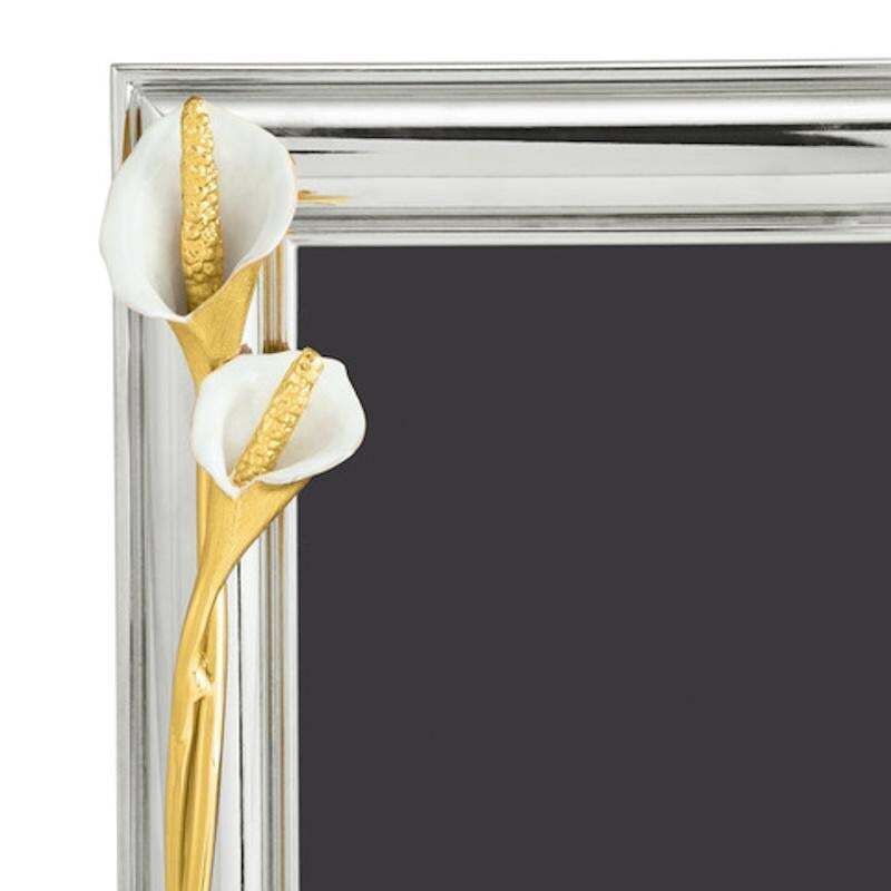 Silver Metal Photo Frame With Decorations In Gold Metal And White Enamel. photo Home Decor