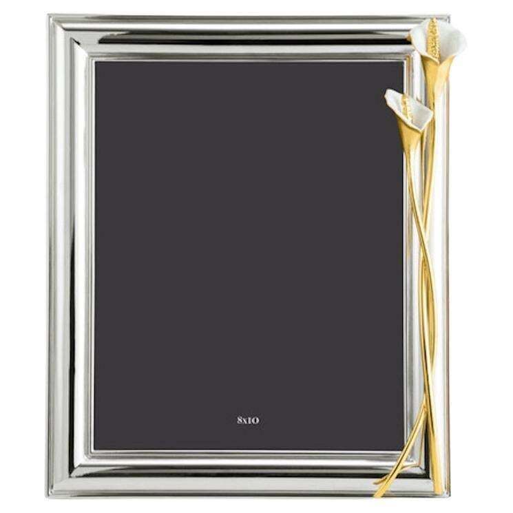 Silver Metal Photo Frame With Design In Gold Metal And White Enamel, Large Model
