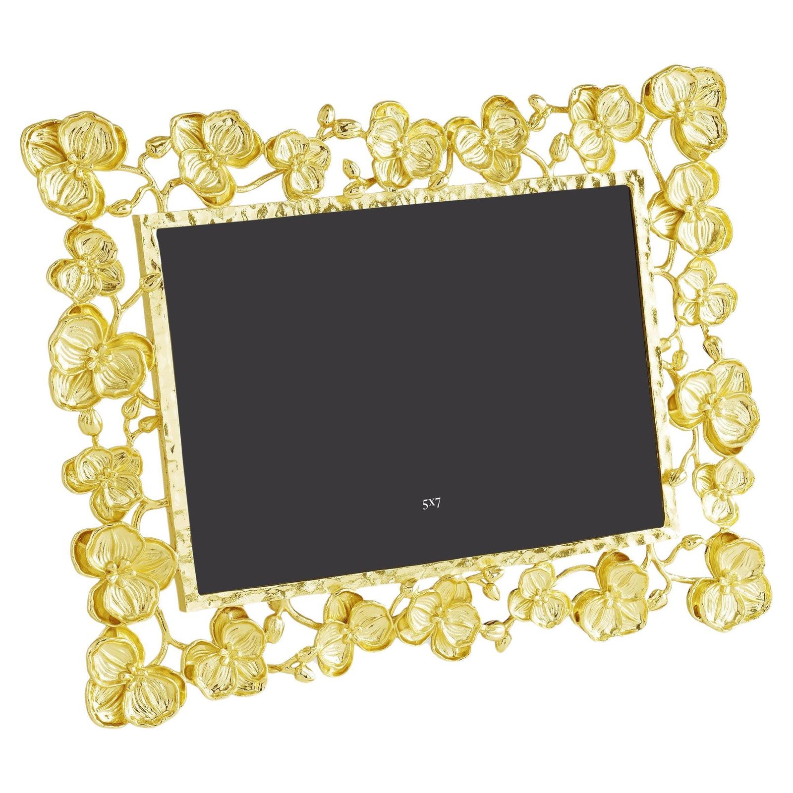 Gilded Metal Photo Frame With Orchid Motif.