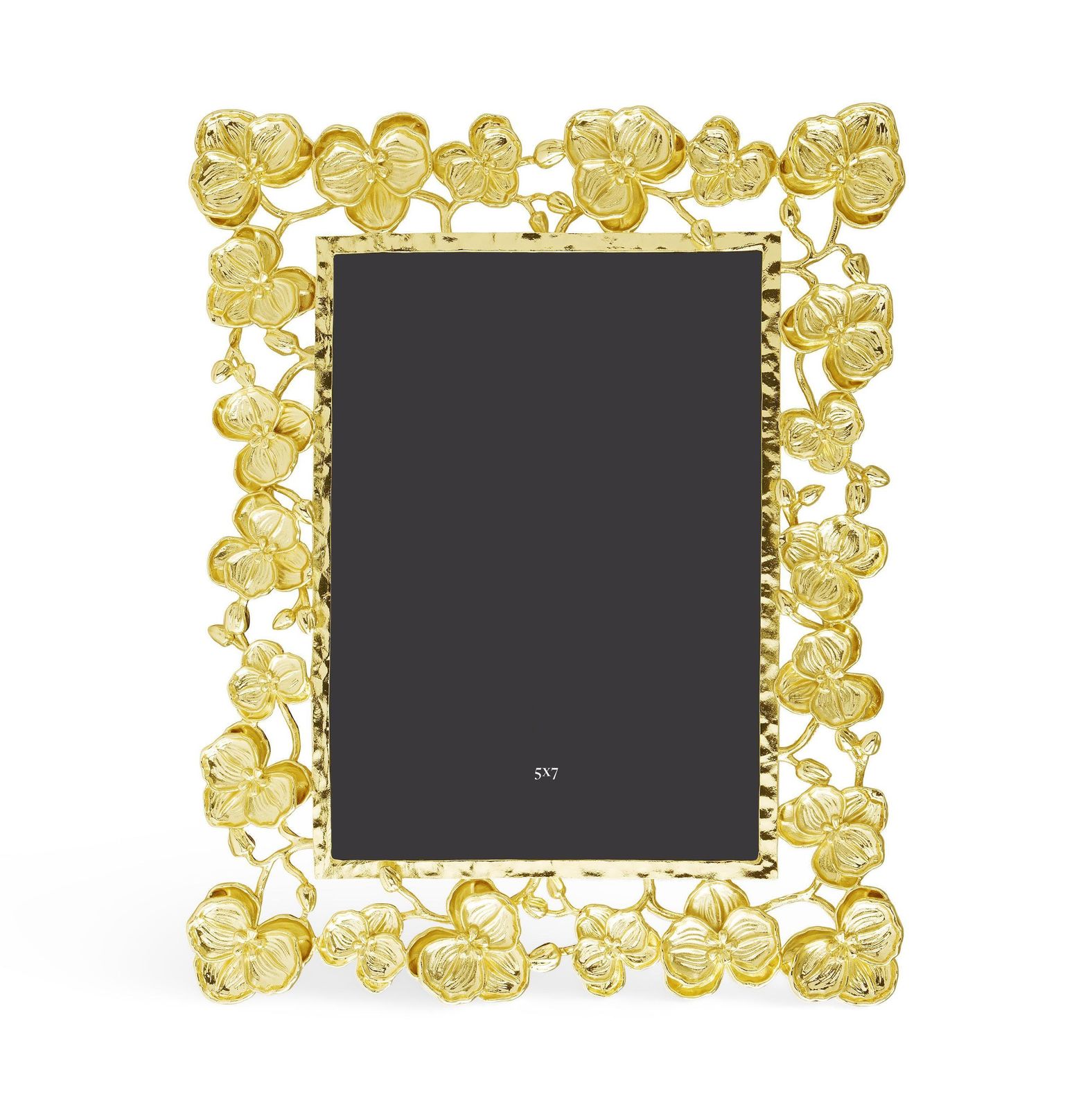 Gilded Metal Photo Frame With Orchid Motif. photo furniture