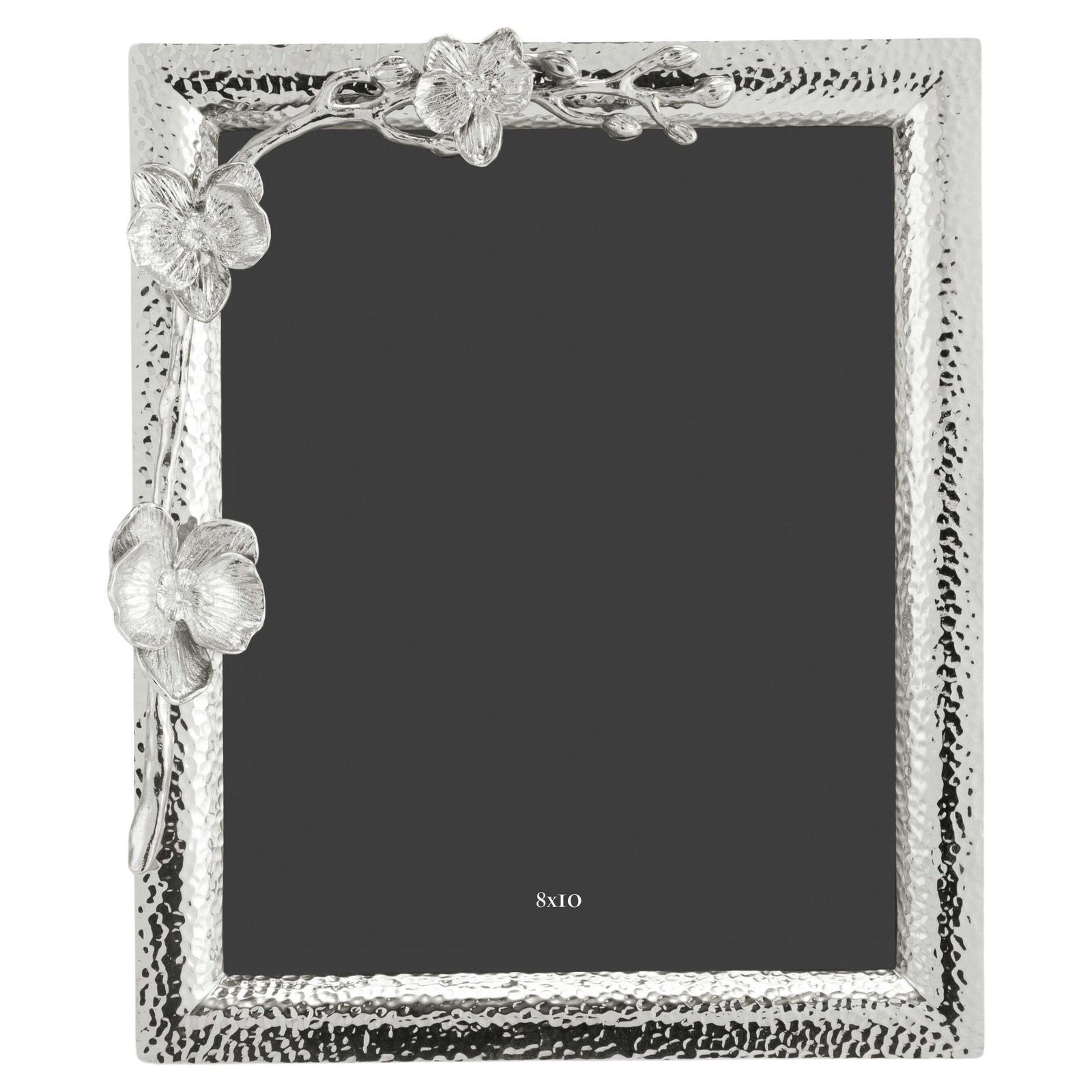 Large Photo Frame With White Orchid Design, Made From Nickel Plated Metal.