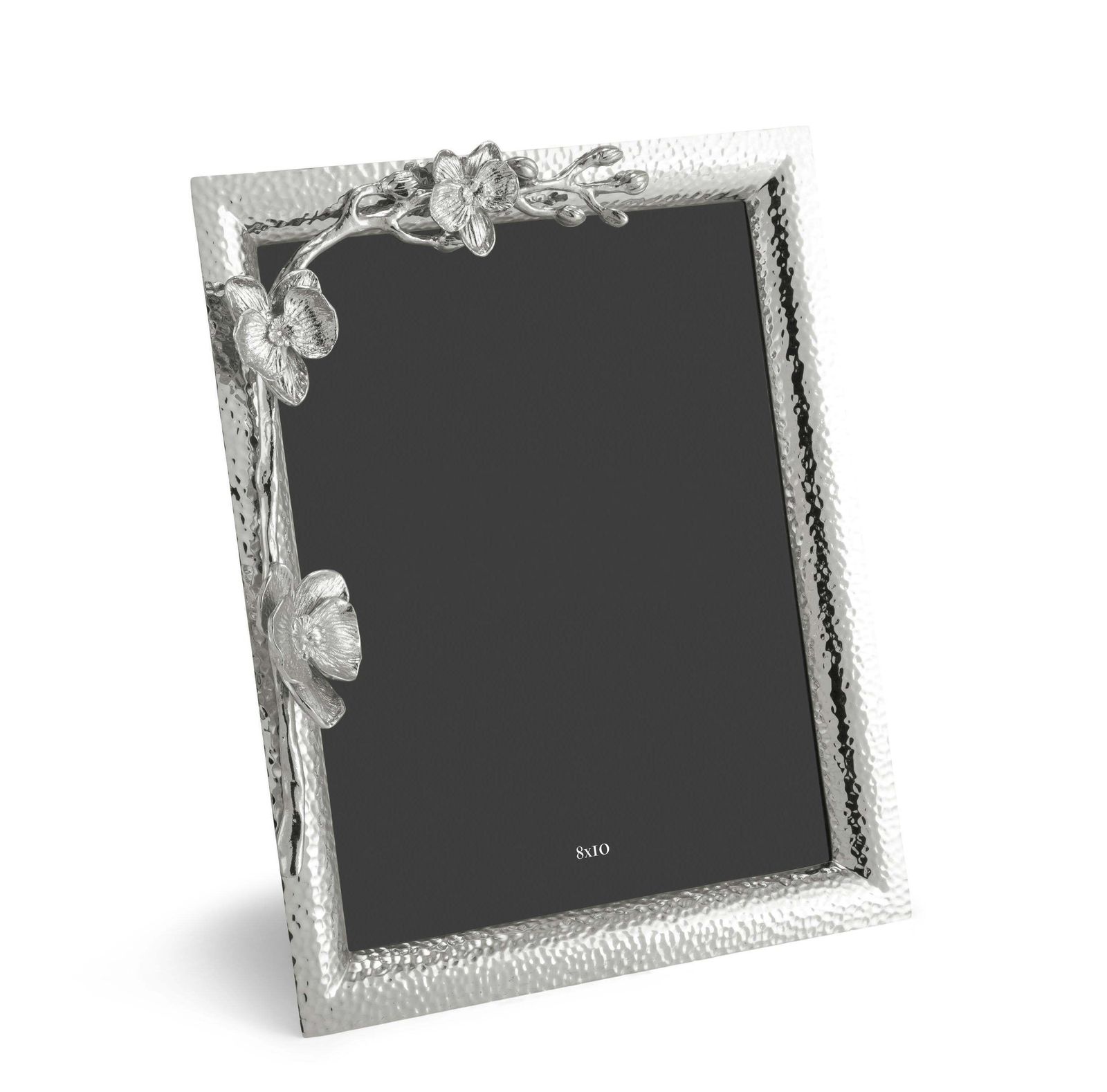 Large Photo Frame With White Orchid Design, Made From Nickel Plated Metal. photo Home Decor