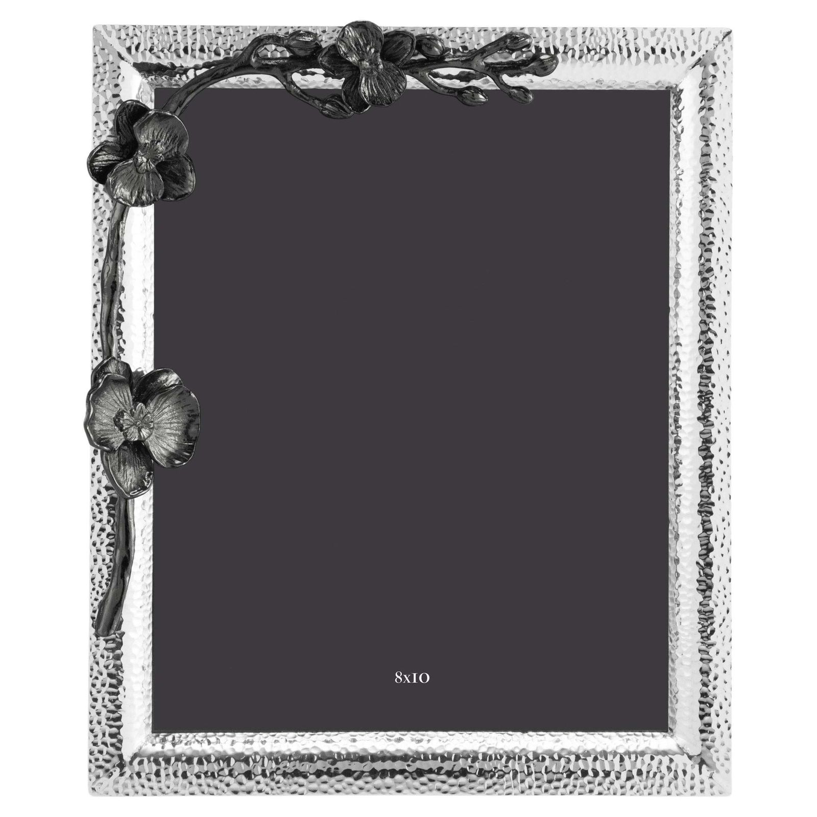 Nickel Plated Metal Large Photo Frame With Overlapping Black Orchid Design.